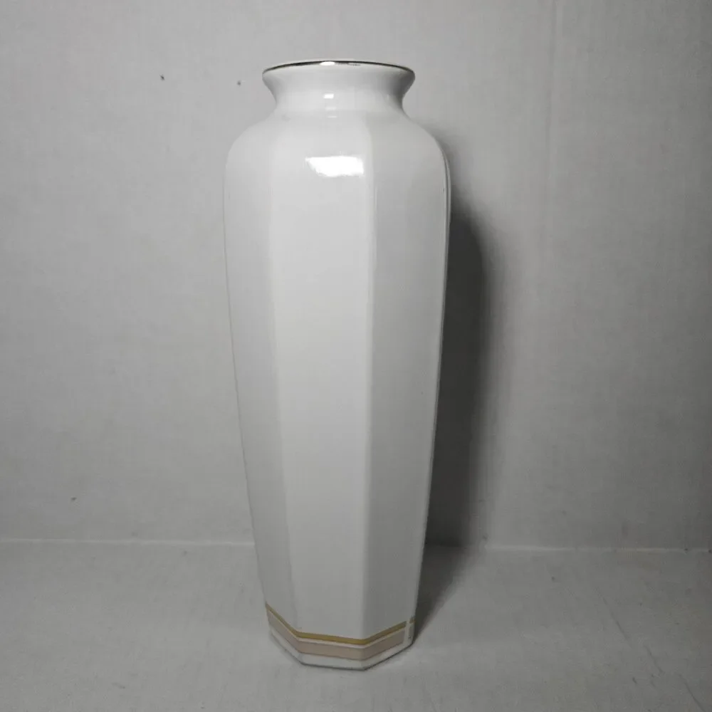 Vintage Ayame Seizan Japan Yellow Iris Flower Vase Japan Gold Rim Hand Painted